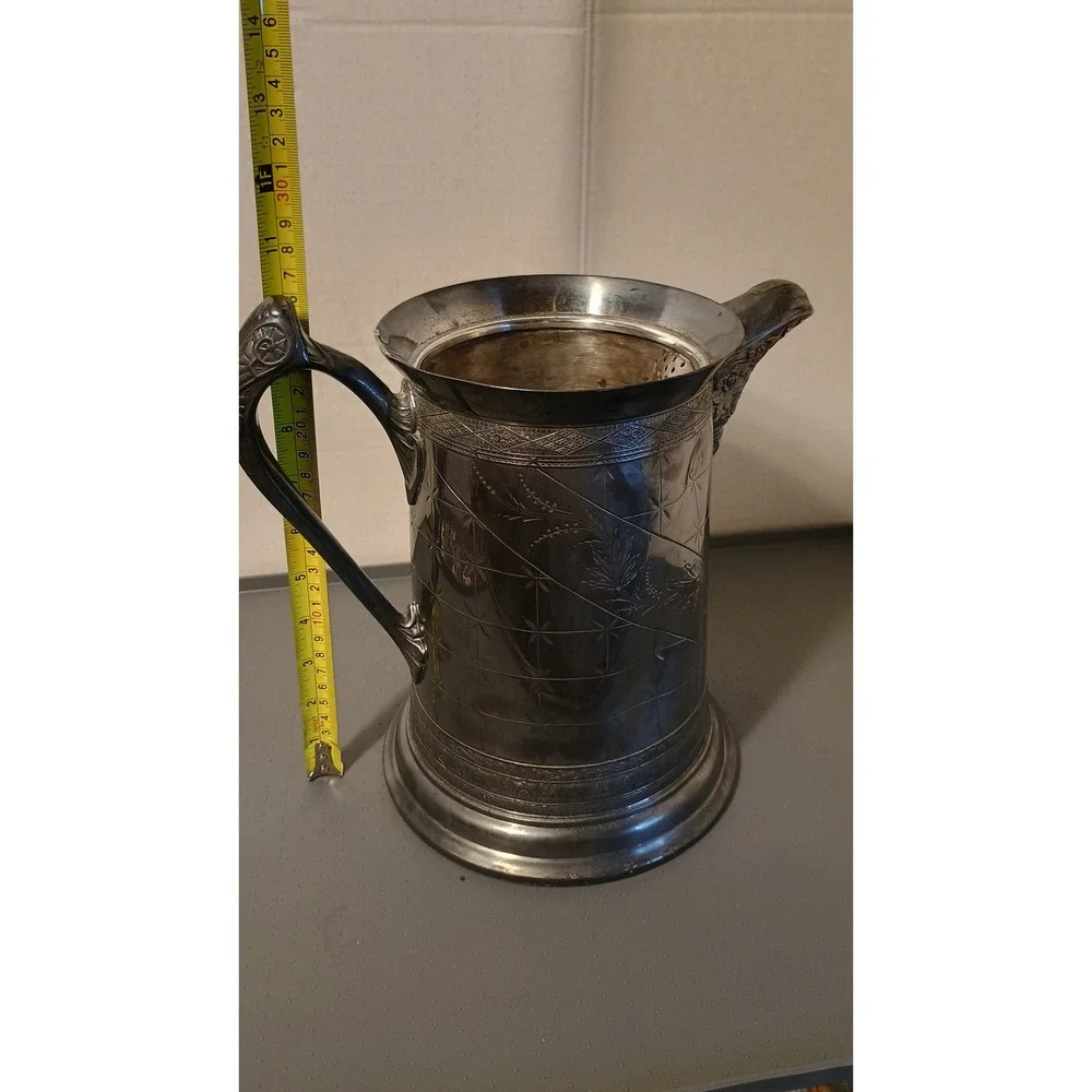Benedict Rogers Silver Co Pitcher Antique 8.5in Silver Plated Etched Floral BRC2